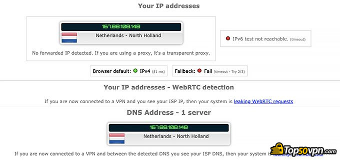 NordVPN отзывы: тест утечки IP.