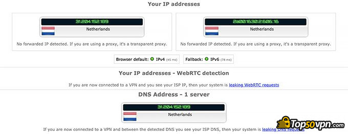 Perfect Privacy отзывы: тест утечки IP.