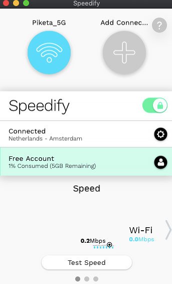 Speedify отзывы: VPN подключен.